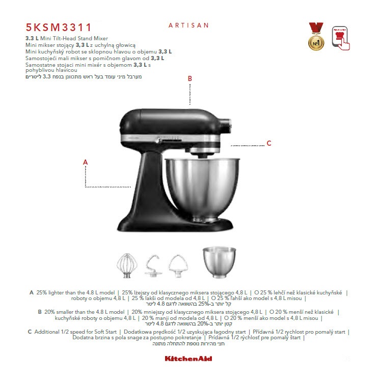kuchyňský robot Artisan 5KSM3311 MINI popis